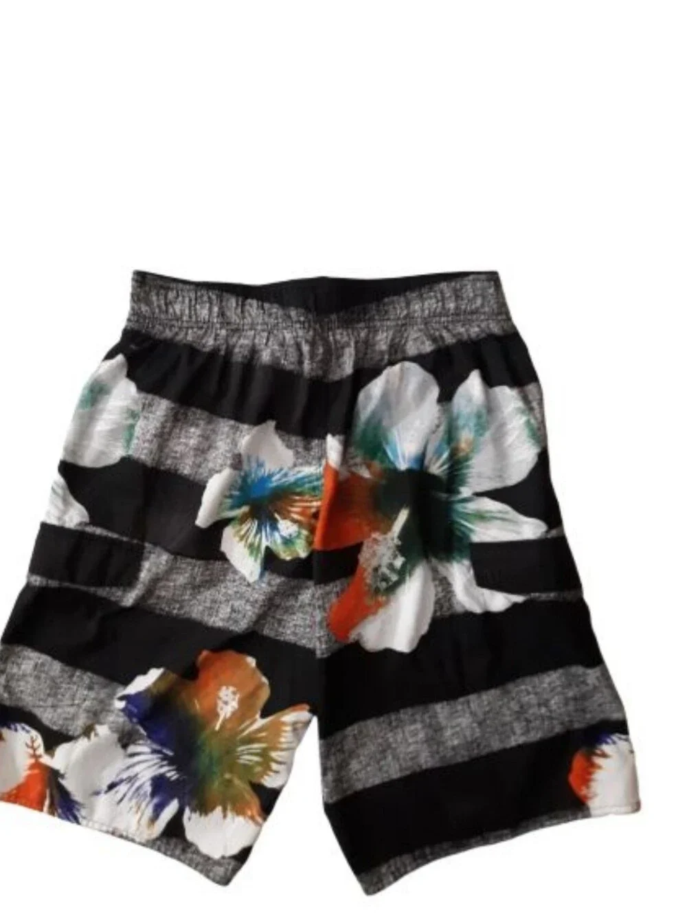 Hang Ten Mens Floral Striped Swim Trunks Board Shorts Black Grey Orange Medium
